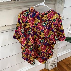 Vintage Size 10 Polyster Floral Shirt Grandma 80’s